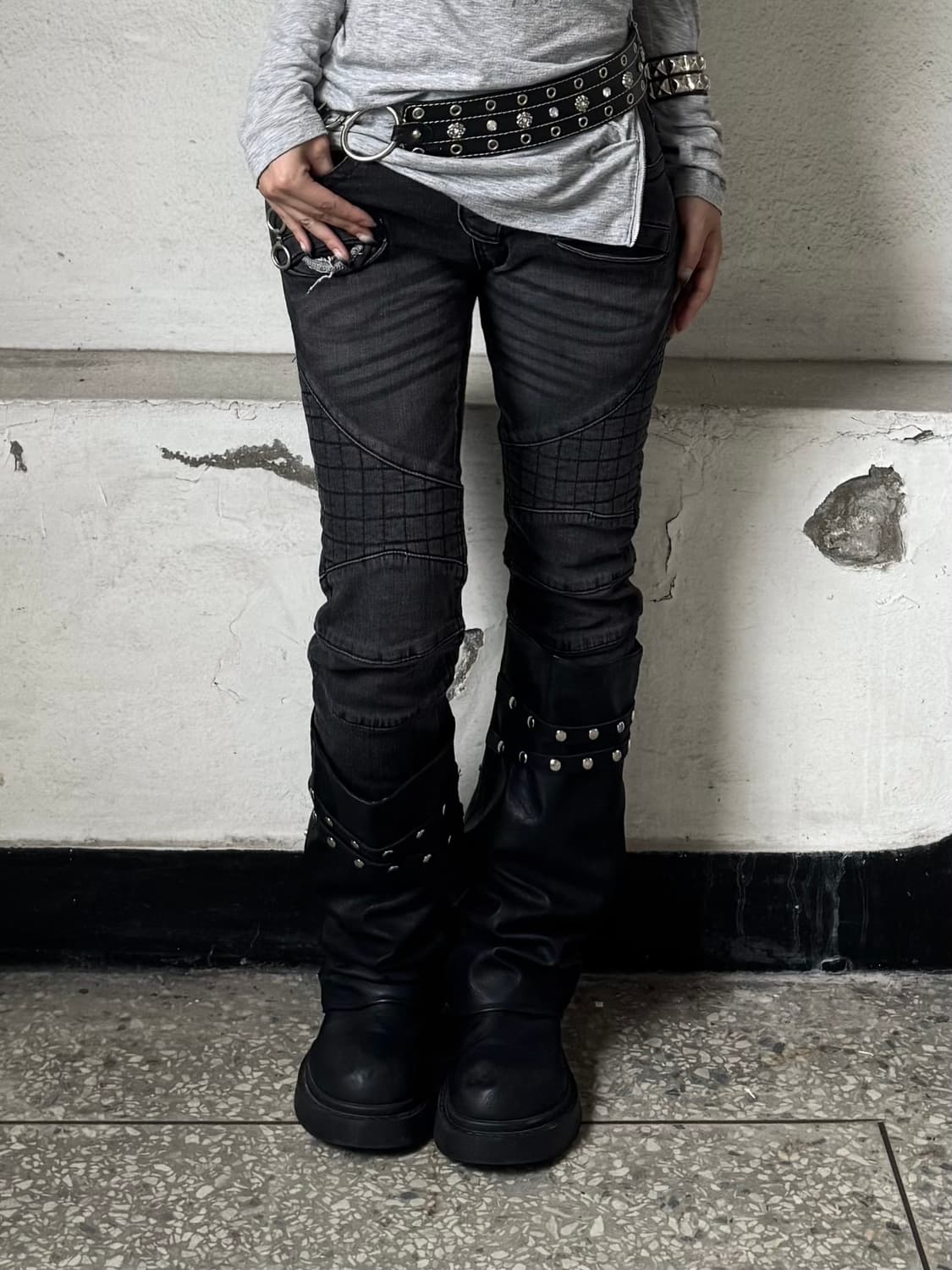 Gray skinny biker pants 상품이미지2