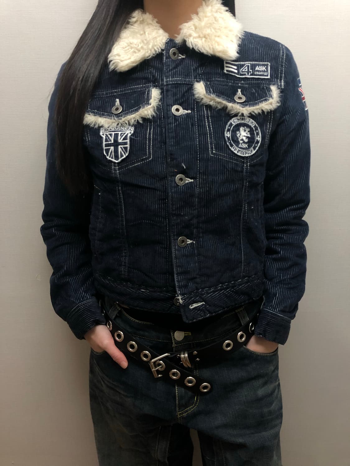 빈티지 에스크 퍼 카라 패치 데님 코듀로이 자켓 상품이미지6