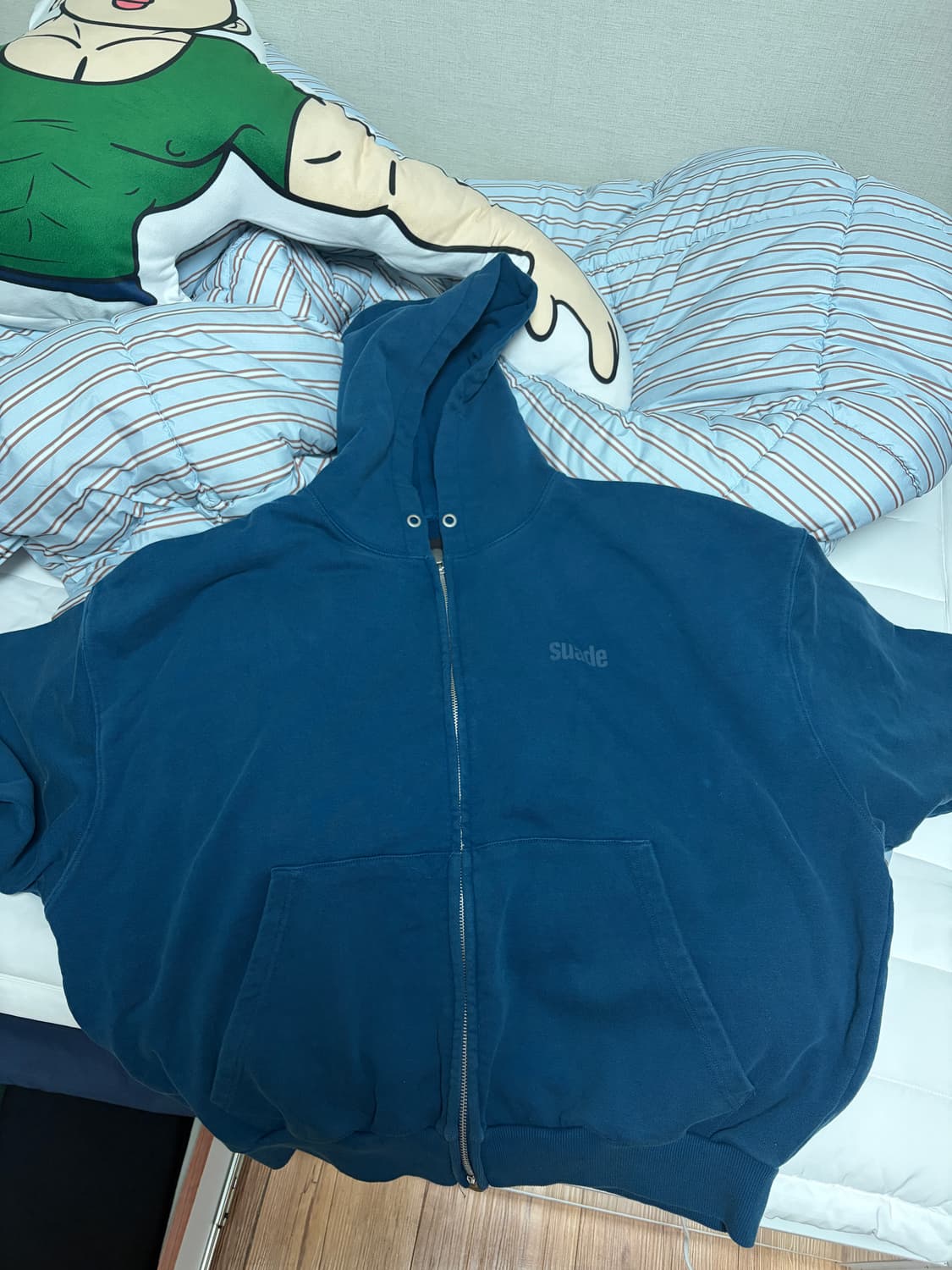 스웨이드 크롭 워시드 후드 집업 딥 그린 상품이미지2