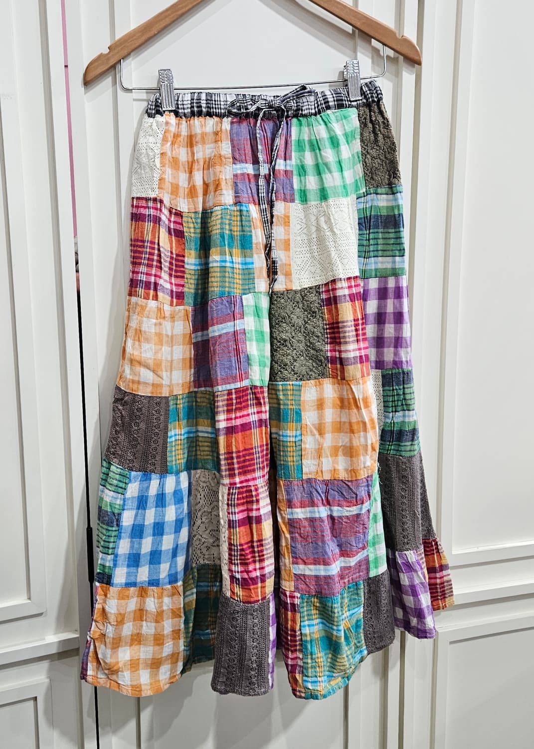 패치워크 체크 롱 스커트 상품이미지2