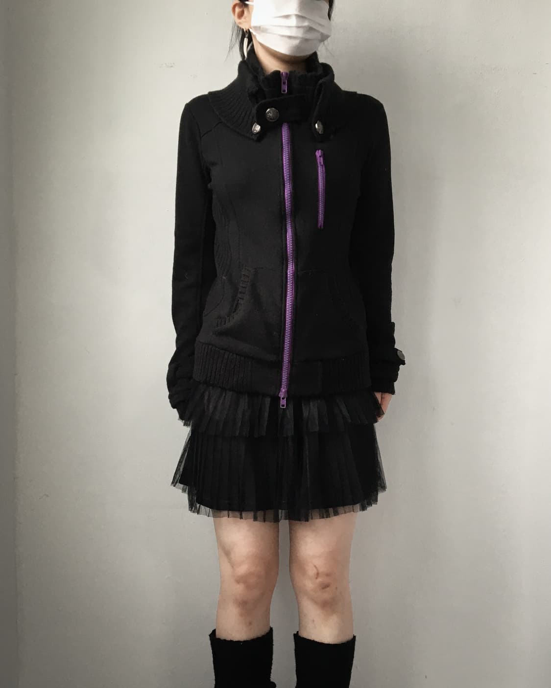 High neck ribbed layered zip up 상품이미지1