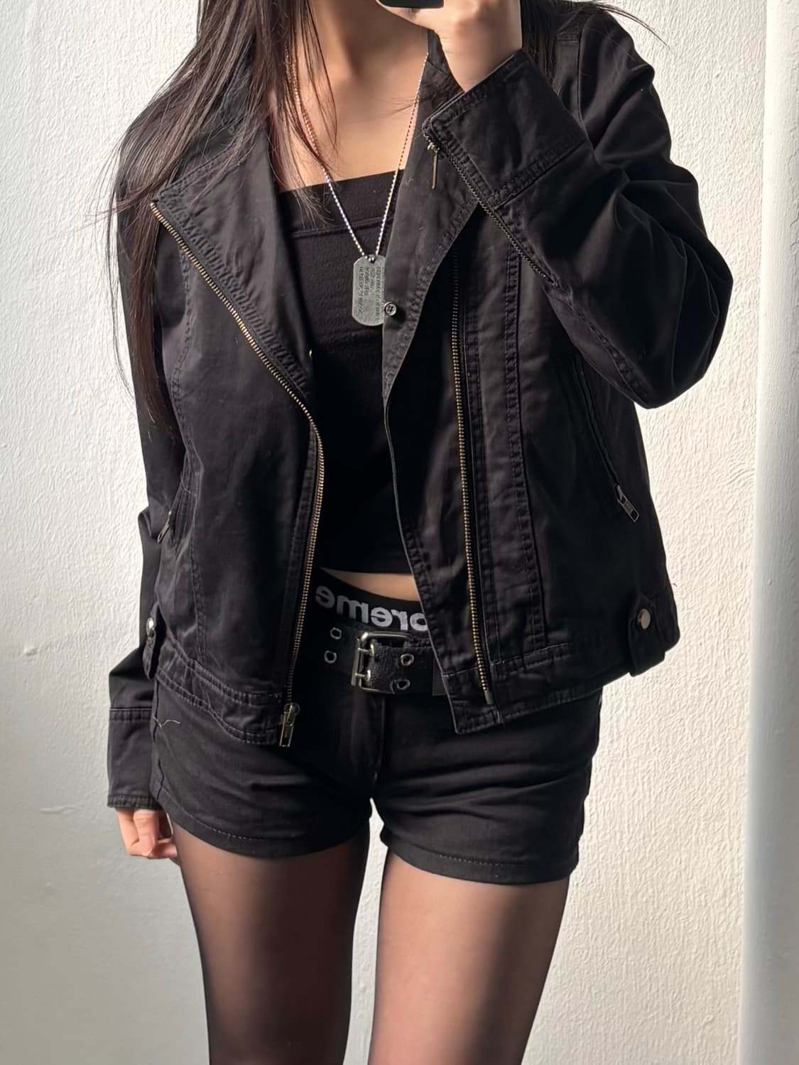 Vintage Black Fur Collar Zip-Up Jacket 상품이미지4