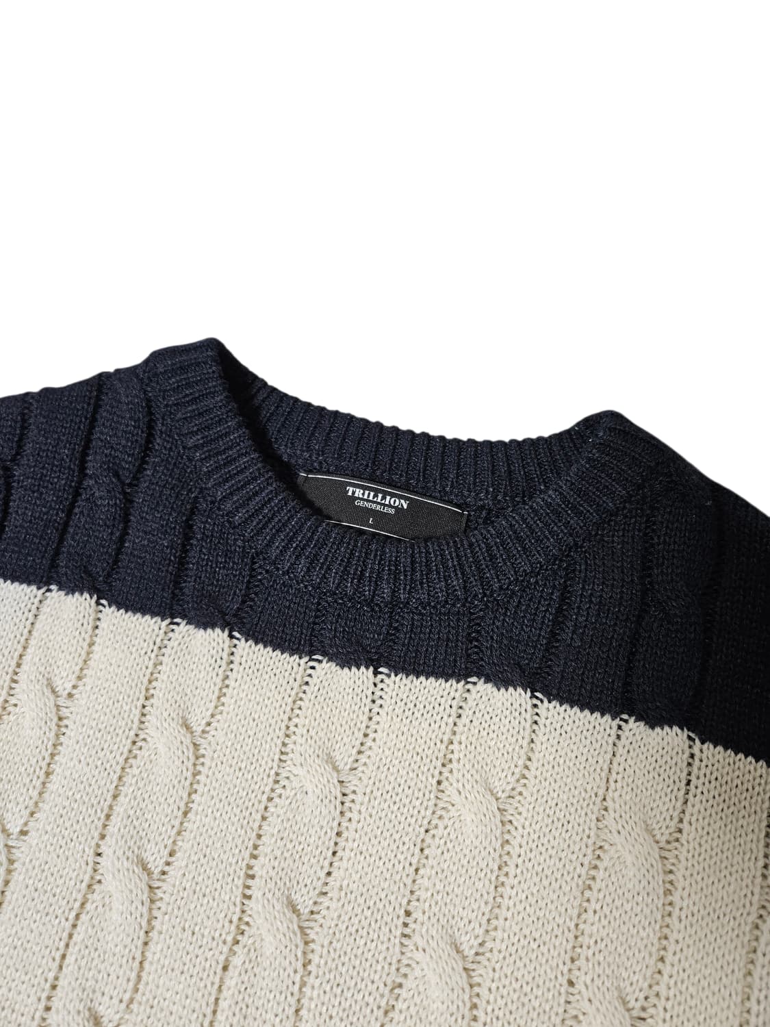 트릴리온 워셔블 보트자수 케이블 크루넥 니트 L 상품이미지4