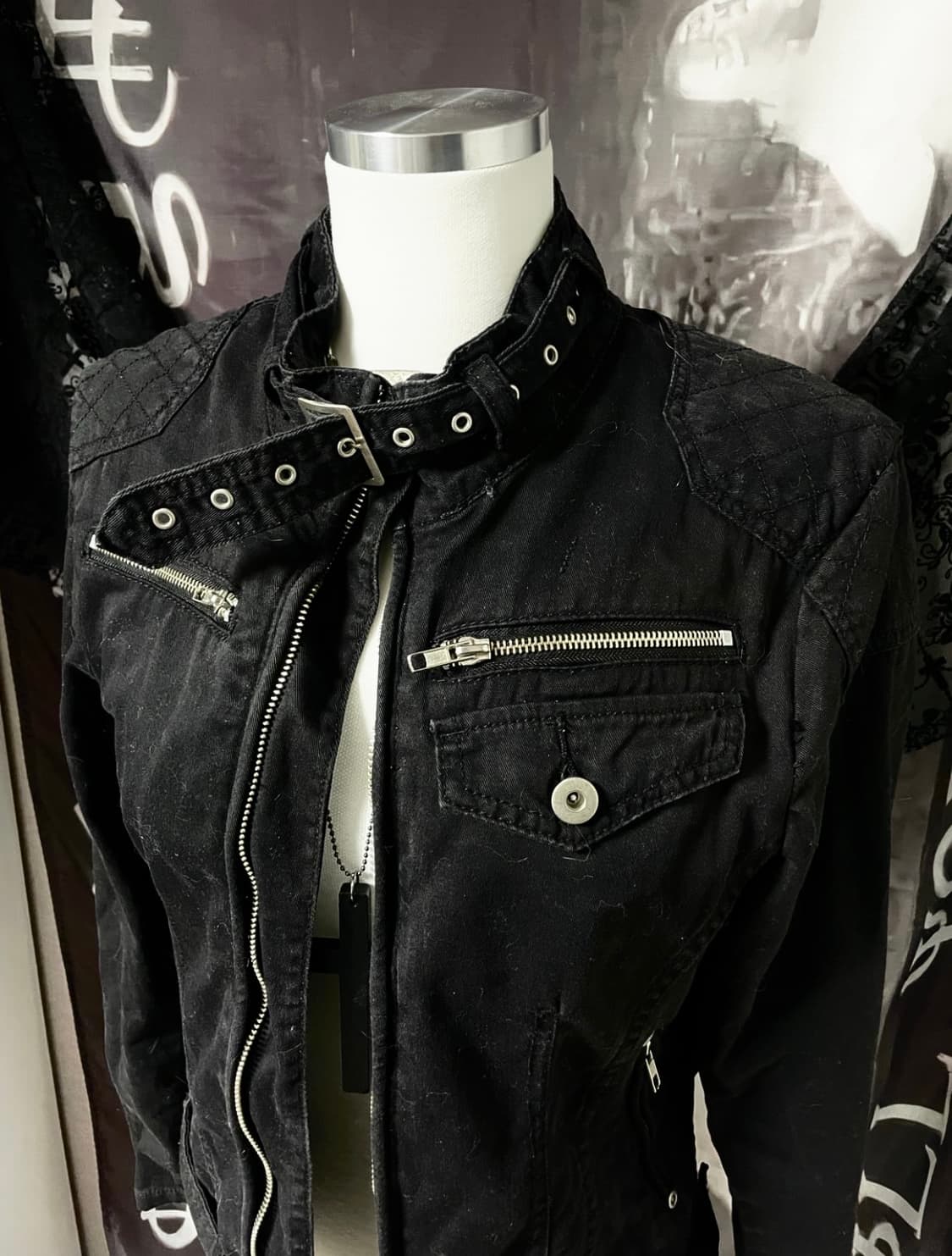 Vkei 00s 벨티드넥 지퍼 라이더 야상코튼자켓 다크웨어emo버커루맛 상품이미지5