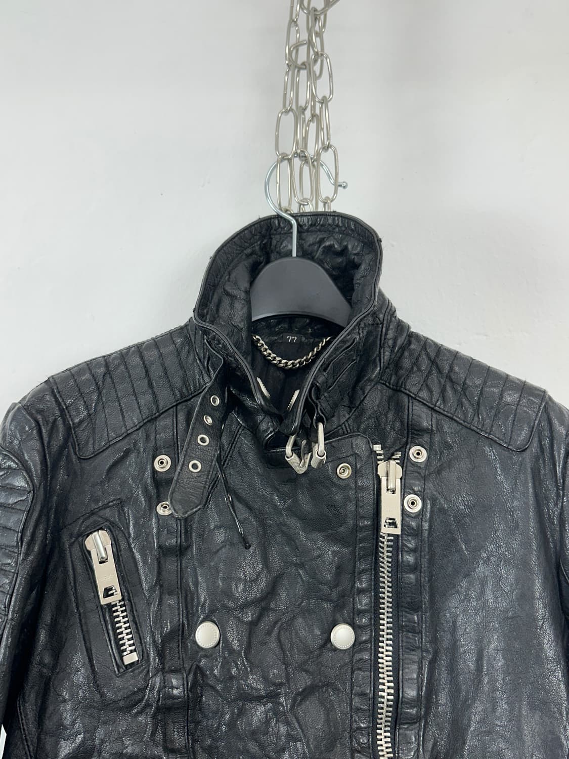 Sheepskin belted stud 2way leather jacke 상품이미지8
