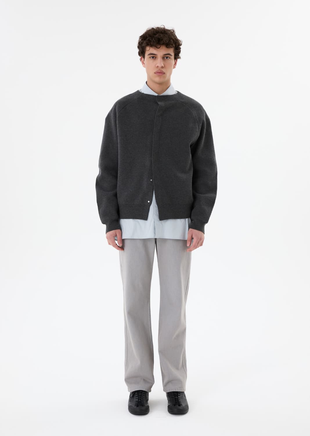 아모멘토 라운디드 슬리브가디건 차콜 M 상품이미지1