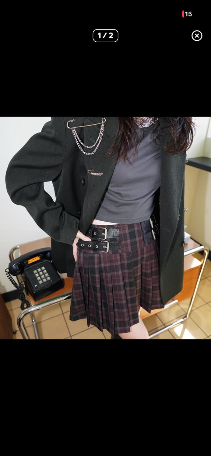 데어드 체크벨트스커트 체크스커트 체크치마  상품이미지1