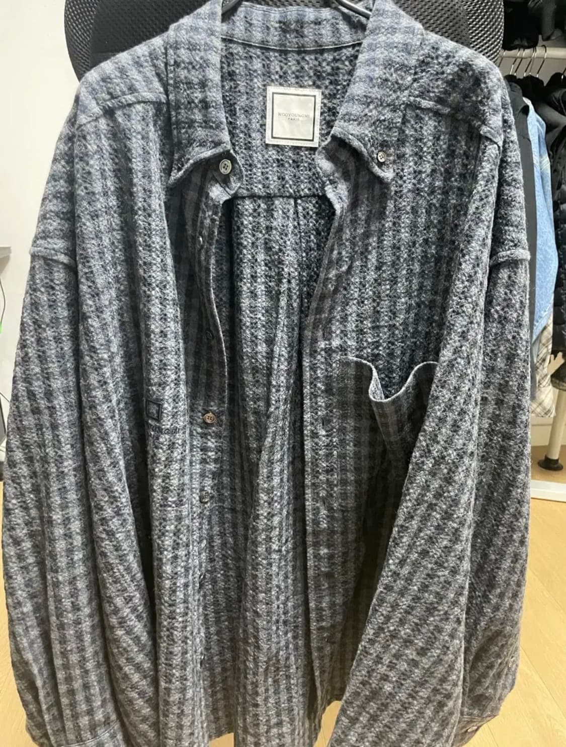 우영미 깅엄 체크셔츠 그레이 50 상품이미지1