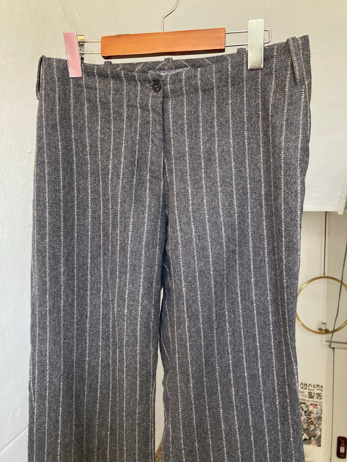 울 100% 스트라이프 와이드 슬랙스 상품이미지2