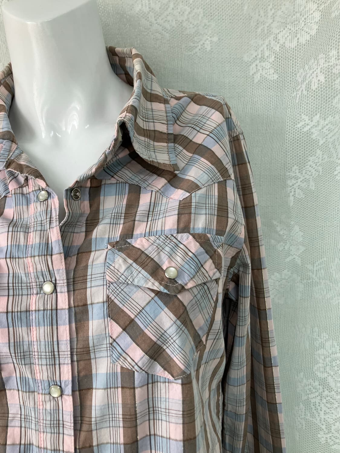 빈티지 핑크 체크 셔츠 1123 모리걸 y2k 스트릿 갸루 펑키 일본빈티 상품이미지3