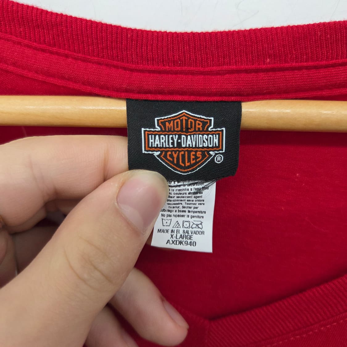 할리 데이비슨 레드 V넥 티셔츠 여XL 상품이미지3