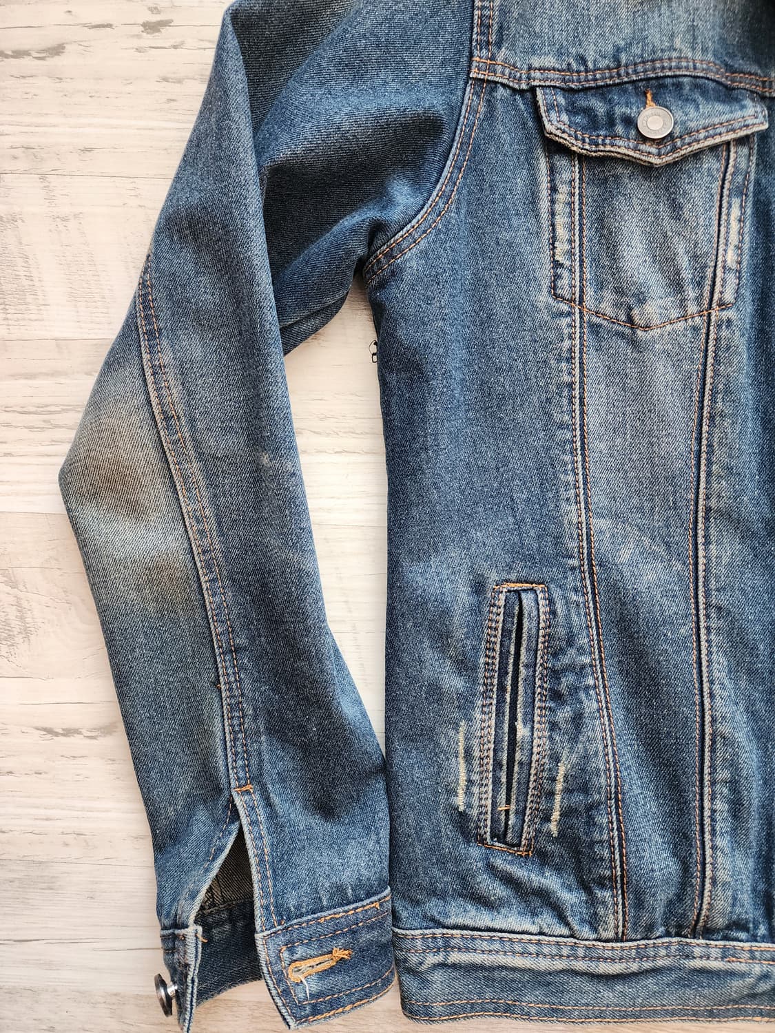 뉴디자인 중청 슬림핏 데님 자켓 팜. (100~103)사이즈 워싱 청자켓 상품이미지3