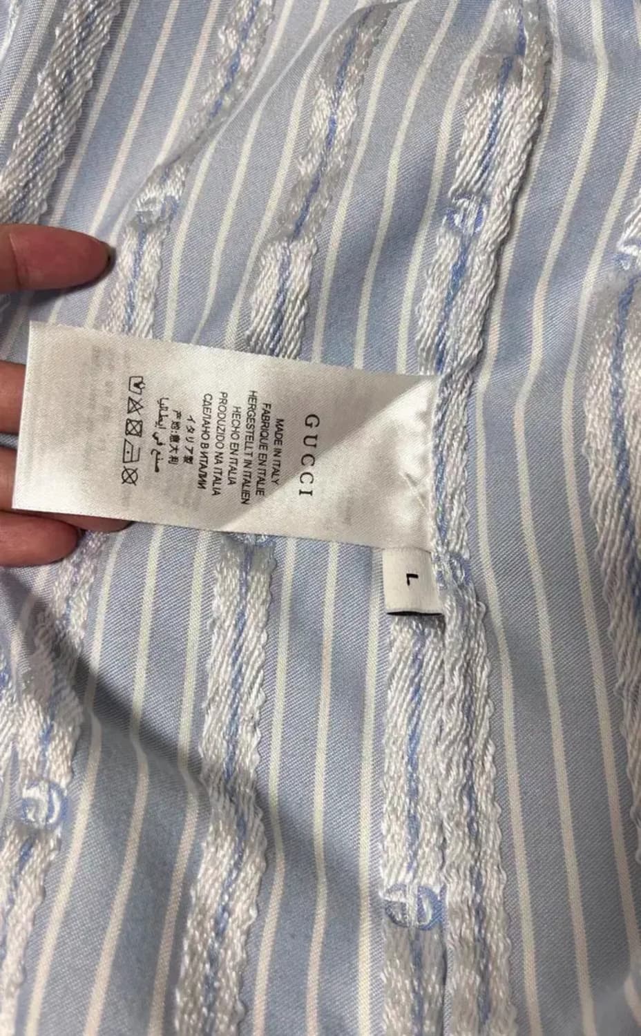 구찌 스트라이프 반팔 셔츠 곰돌이 패치 상품이미지6