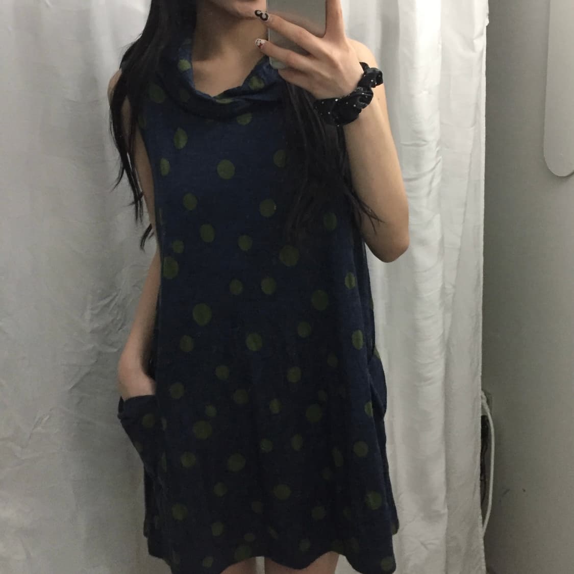 JPN Vintage 갸루 괴짜 그린 도트 니트 원피스 상품이미지2