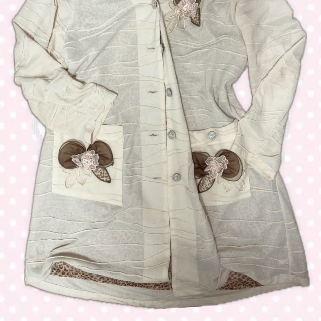 라떼갸루맛 호피 레오파드 대장템 장미리본 장식 후드 롱 코트 아우터 상품이미지3