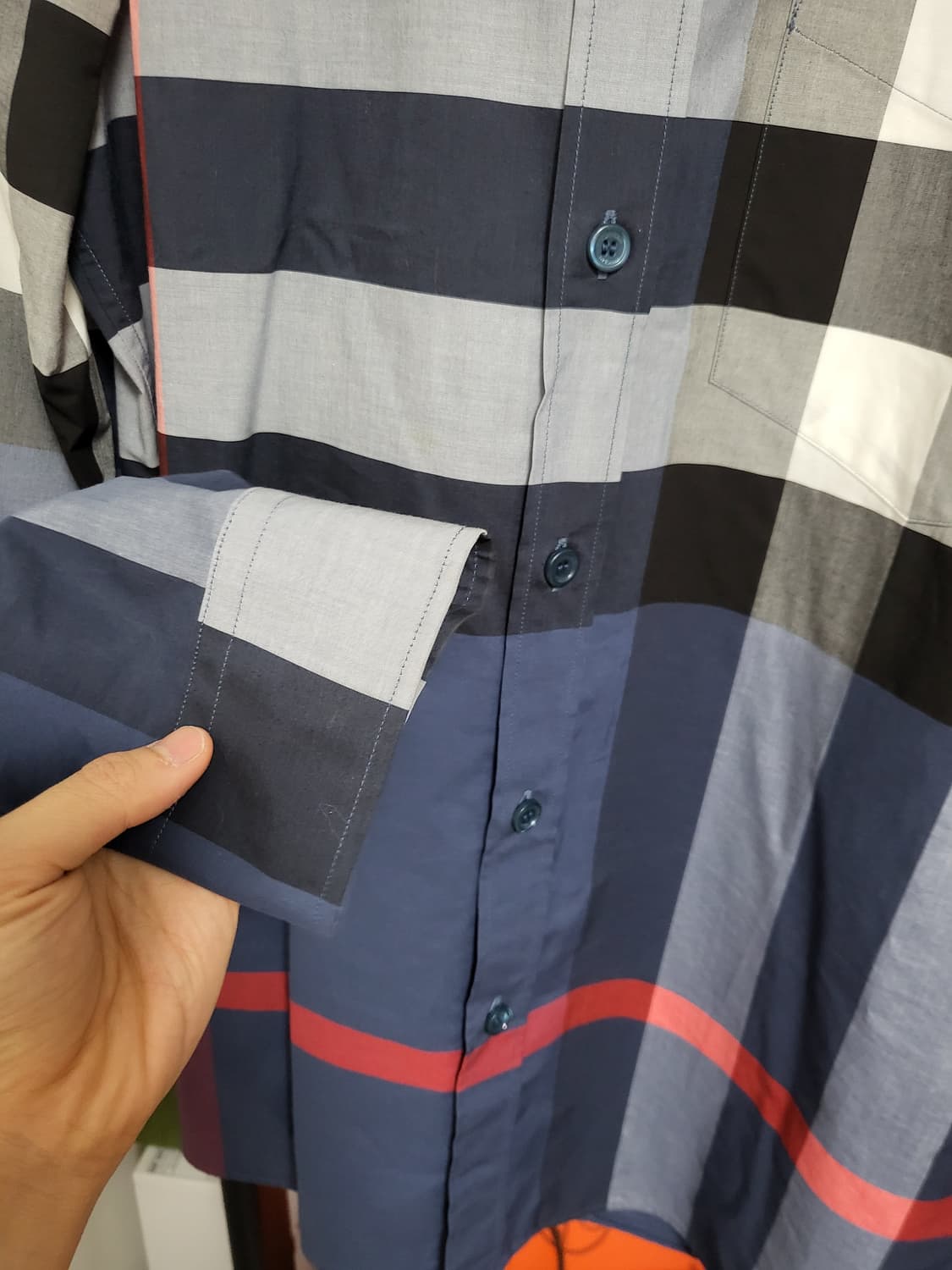 버버리 신형 체크 코튼 포플린 셔츠 L 상품이미지4