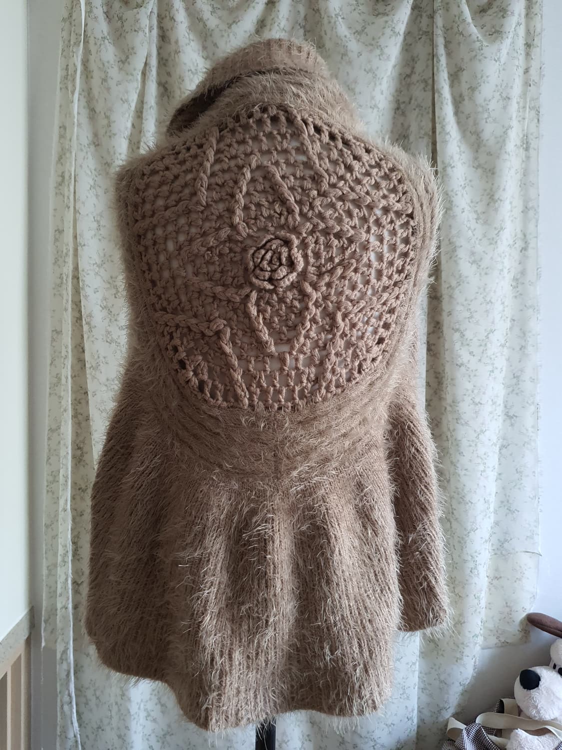[갸루] 퍼 베스트 뜨개 조끼 브라운 여성용 상품이미지5