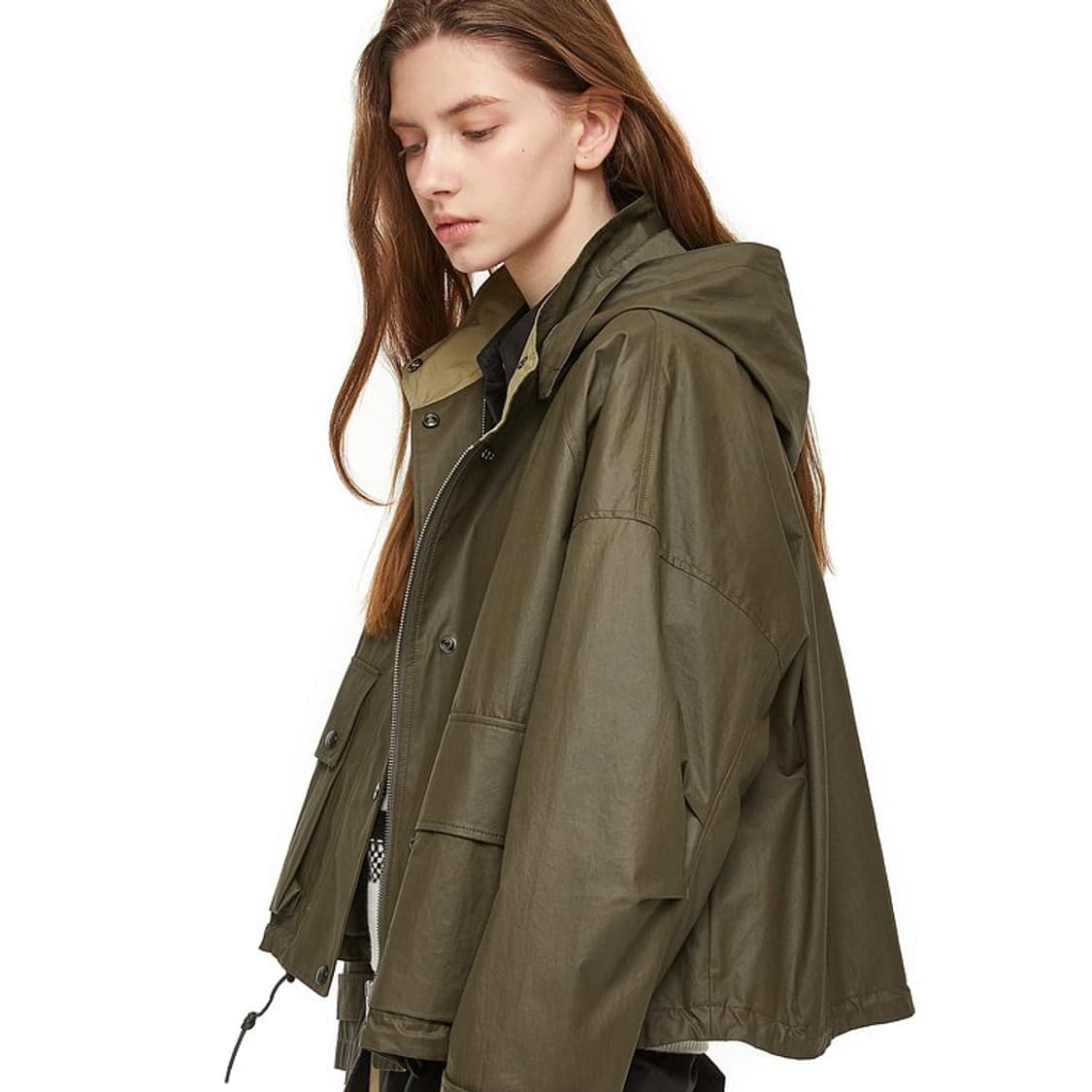 새상품 스튜디오 톰보이 후디 코팅 점퍼 야상 카키 상품이미지4