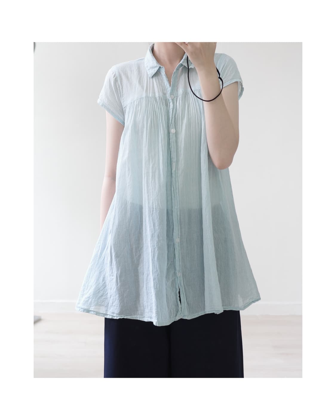 Mint sheer half sleeve blouse 상품이미지1