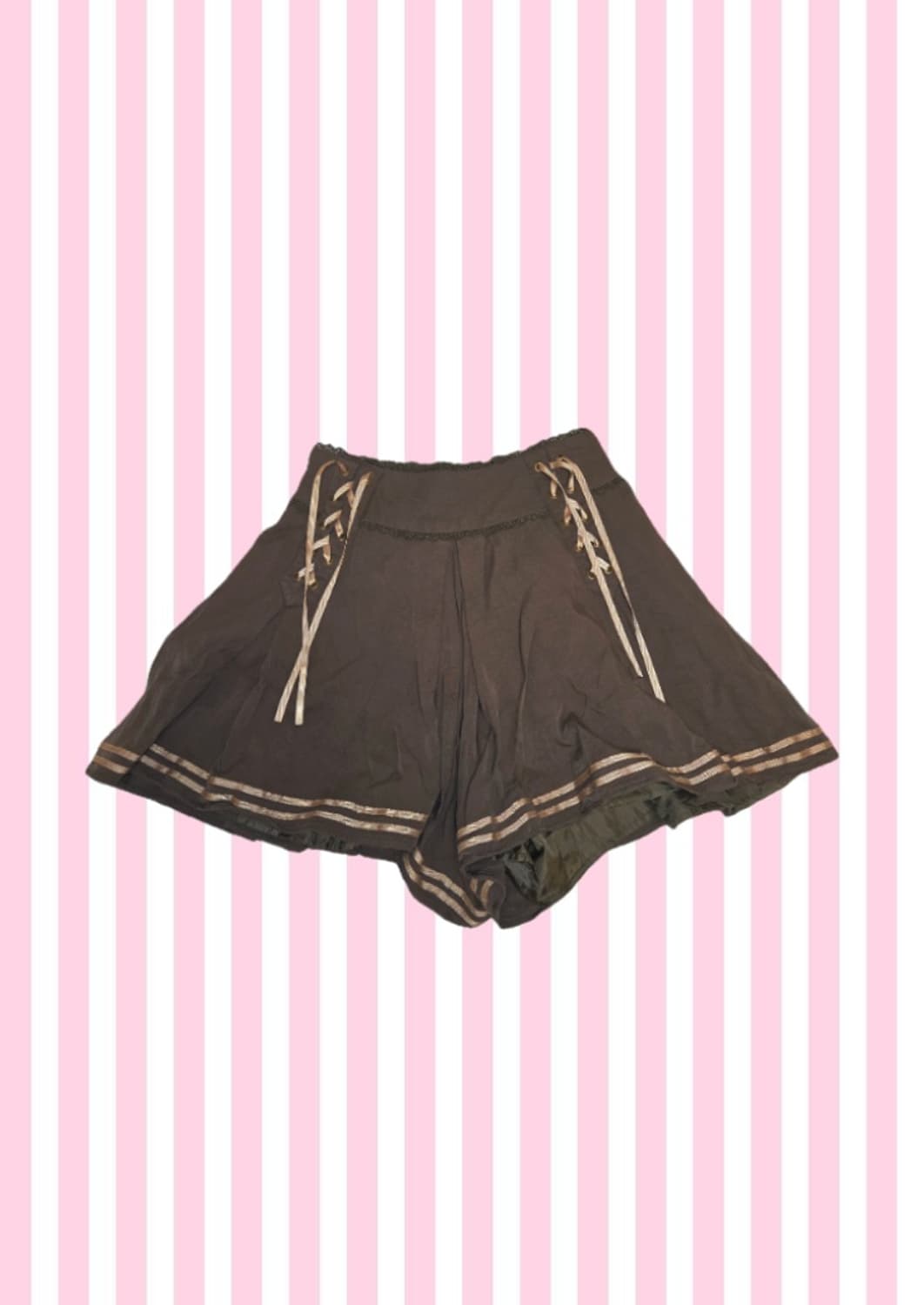 엑시즈팜 카키초코 브라운 코르셋 큐롯팬츠 반바지 상품이미지1