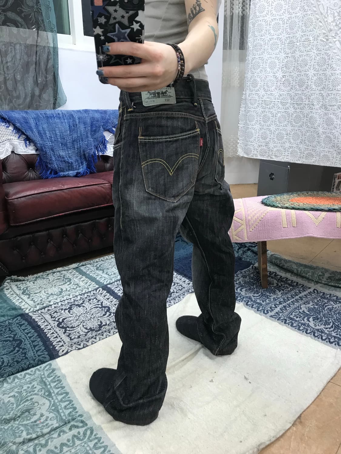 리바이스 523 스트레이트핏 워싱 흑청 데님팬츠  상품이미지2