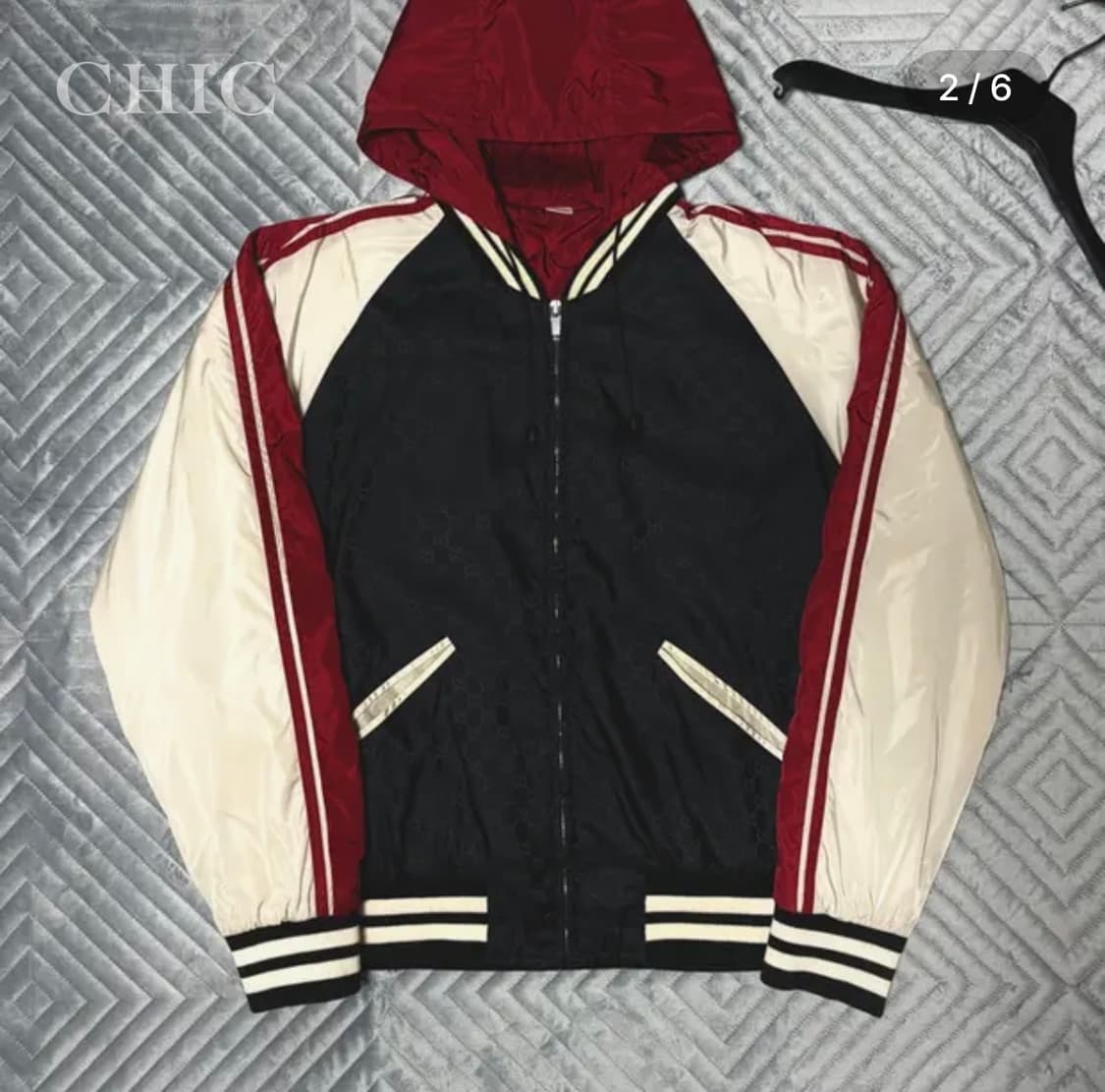 구찌 쉐리 사이드 라인 나일론 봄버 트랙 바람막이 (화이트/레드/블랙) 상품이미지2