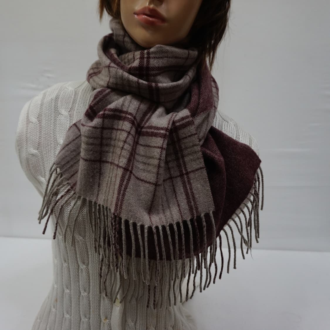 루이까또즈 남성 순 캐시미어 체크 헤링본 머플러 거의새것 사랑봉봉 상품이미지2