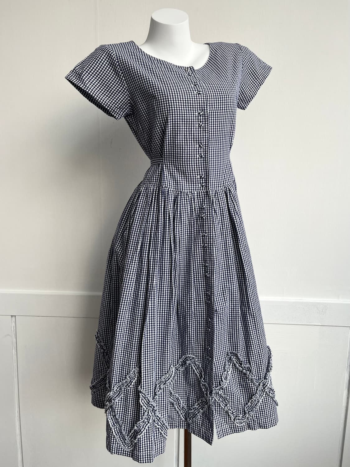 Elanfrere 네이비 깅엄체크 롱 원피스 상품이미지1