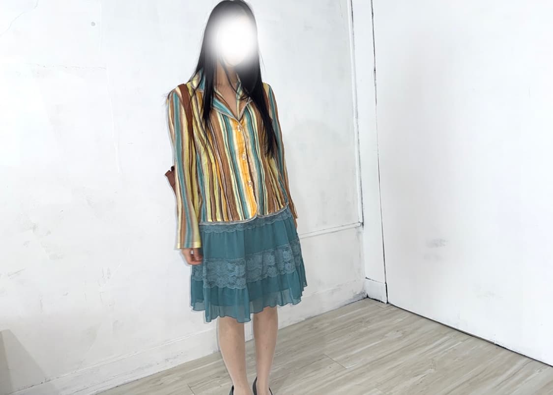 L'EST ROSE Teal Blue Lace Skirt 상품이미지3