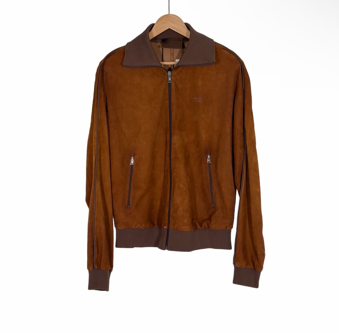 [50] 프라다 25fw 남성 벨벳 스웨이드 레더 블루종 자켓 꼬냑 상품이미지1