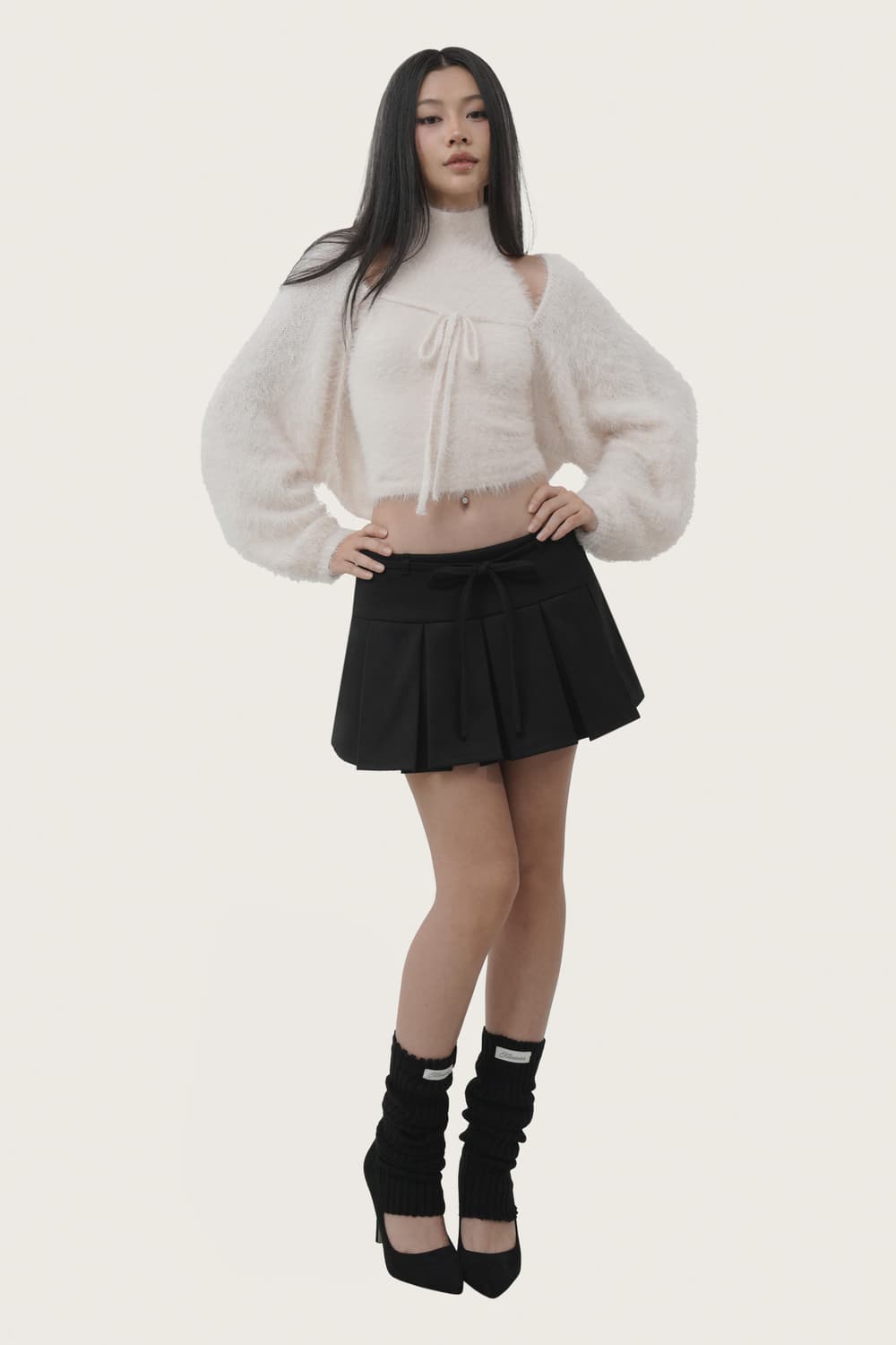 구함) 클리시어 허깅 리본 플리츠 스커트 블랙 상품이미지1