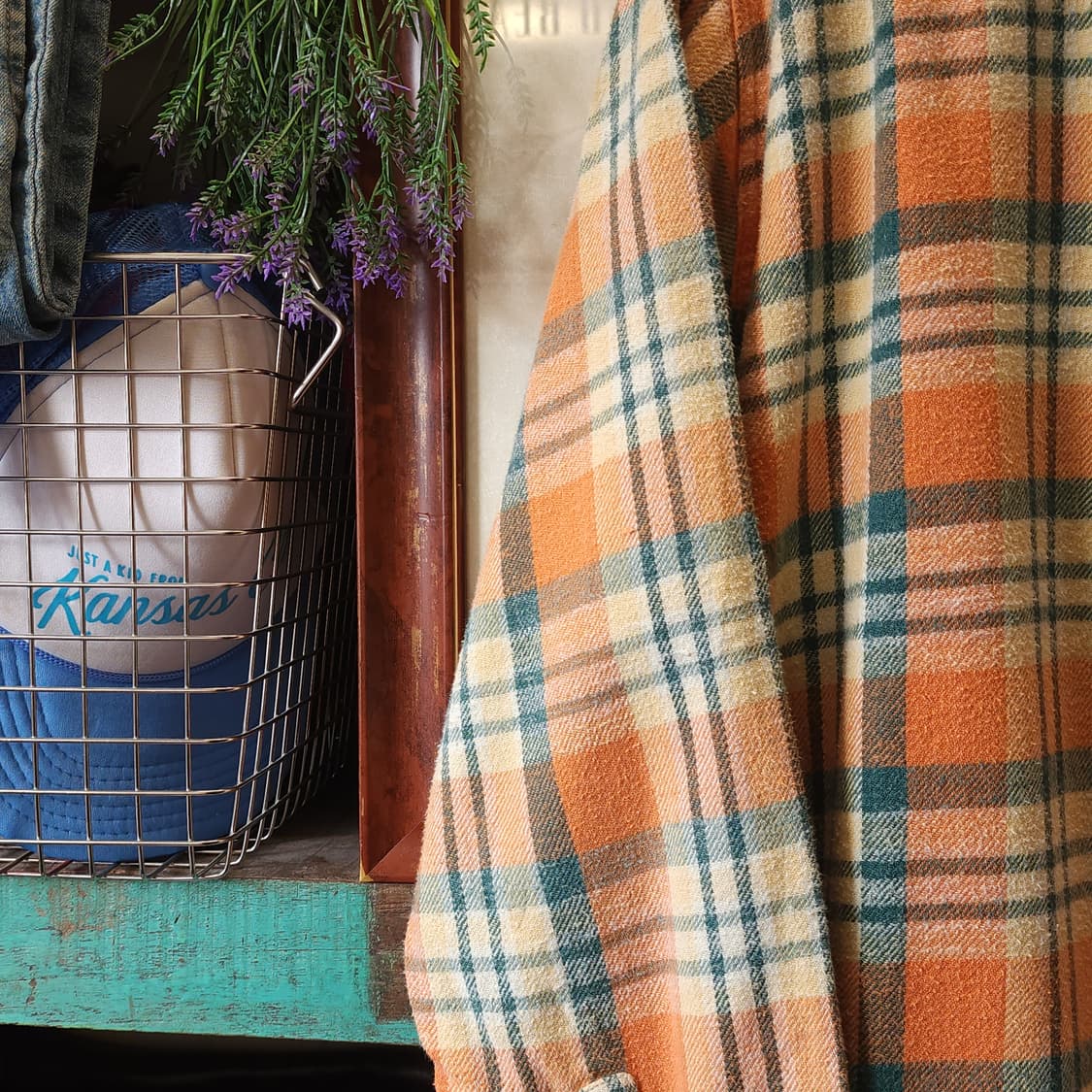 90s 아메리칸 빈티지 체크셔츠 헤비 플란넬 워크셔츠 오렌지 헤어리 L 상품이미지6