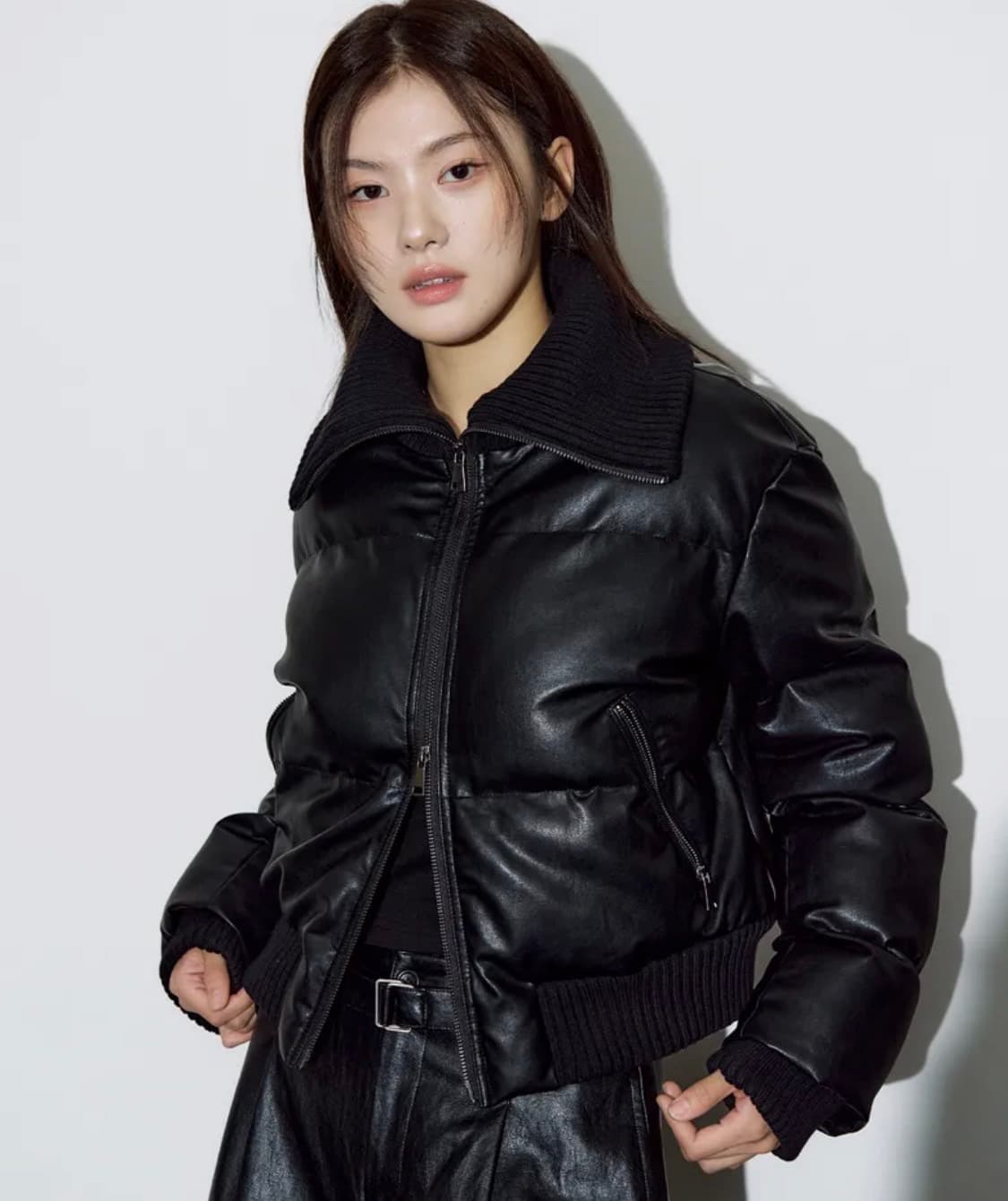 헬레네파리스 레더 리브드 칼라 웰론 점퍼 상품이미지1