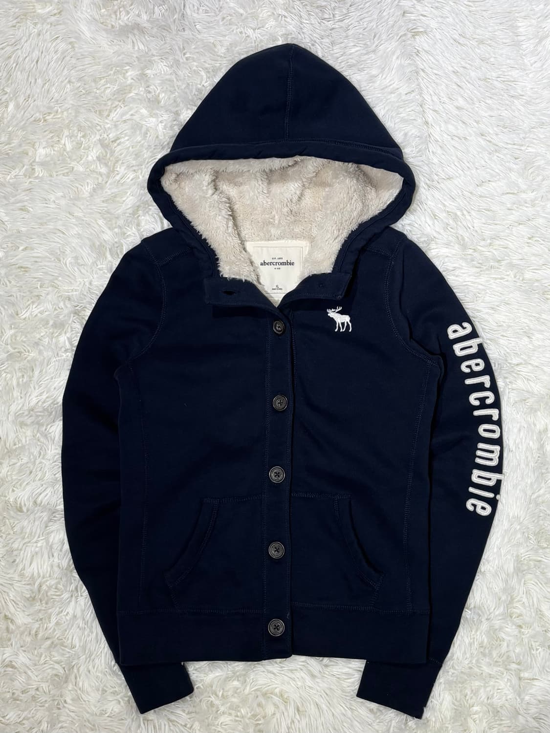 아베크롬비 사이드로고 네이비 버튼 후드집업 상품이미지5