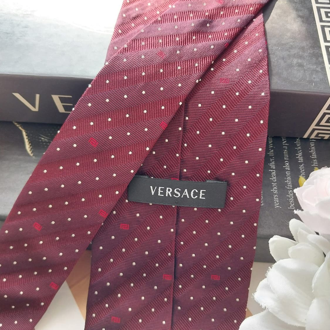 베르사체 실크 와인 도트 로고 패턴 넥타이 8.6cm A+등급 K1588 상품이미지5