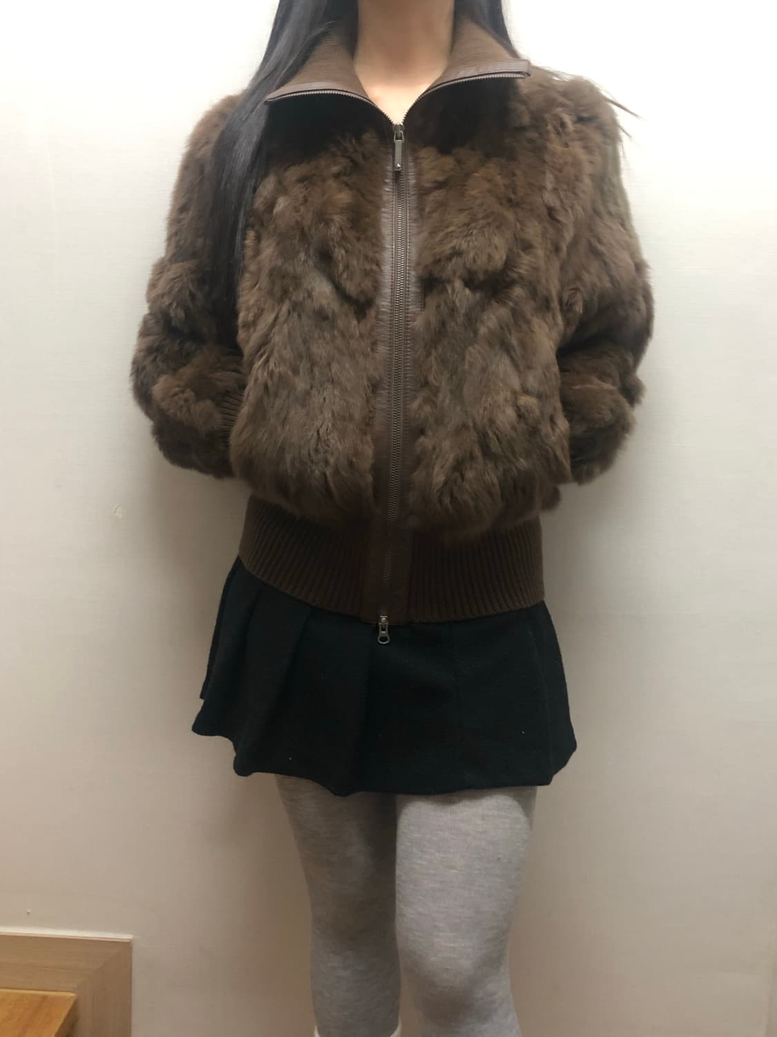 빈티지 브라운 래빗 퍼 집업 상품이미지4