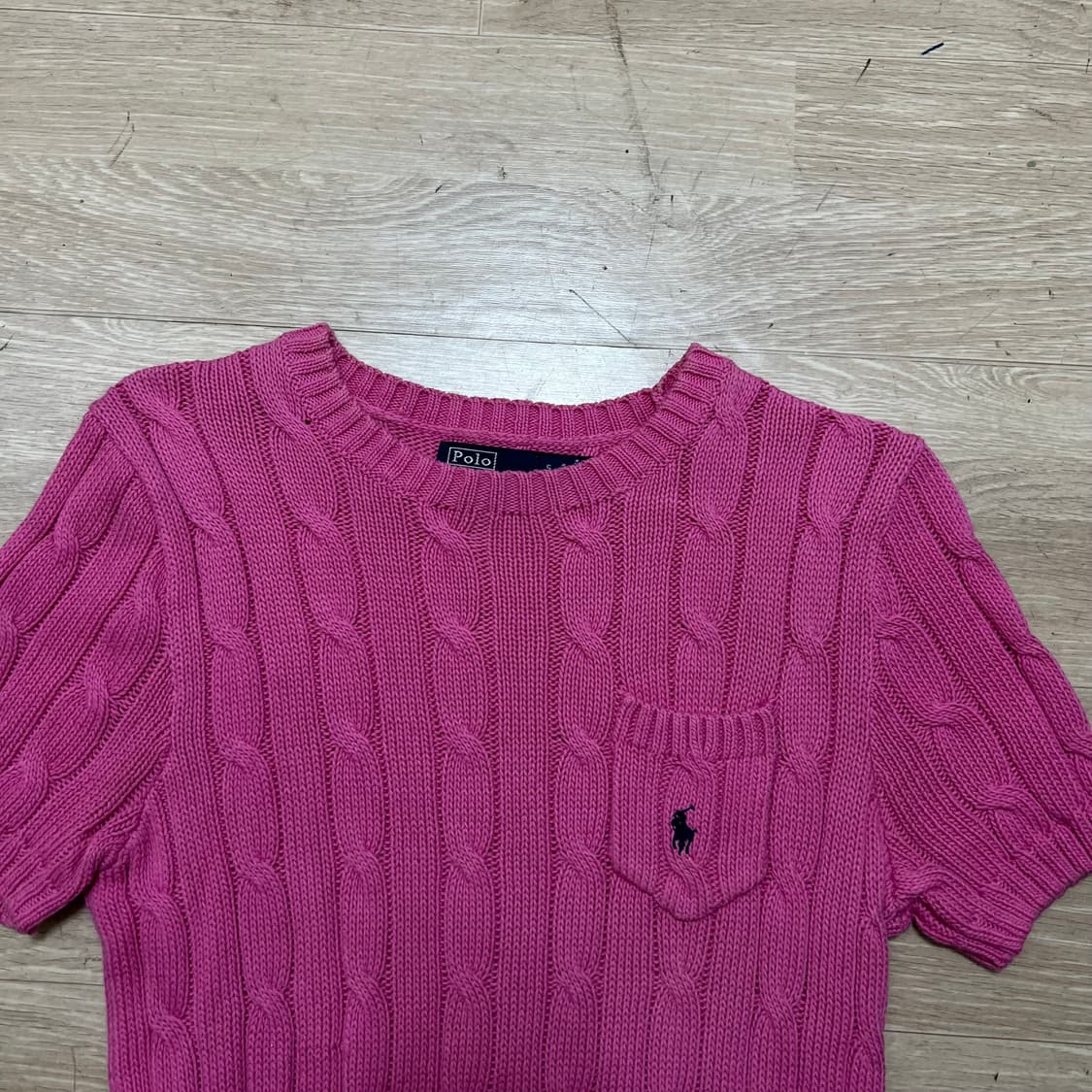폴로 랄프로렌 여성 포켓 반팔 꽈배기 케이블니트 [핑크] S/90 상품이미지2