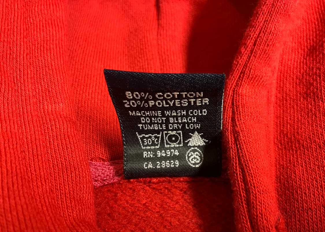 빈티지 USA 90s Stussy 스투시 레드 무지 후드 XL  상품이미지3