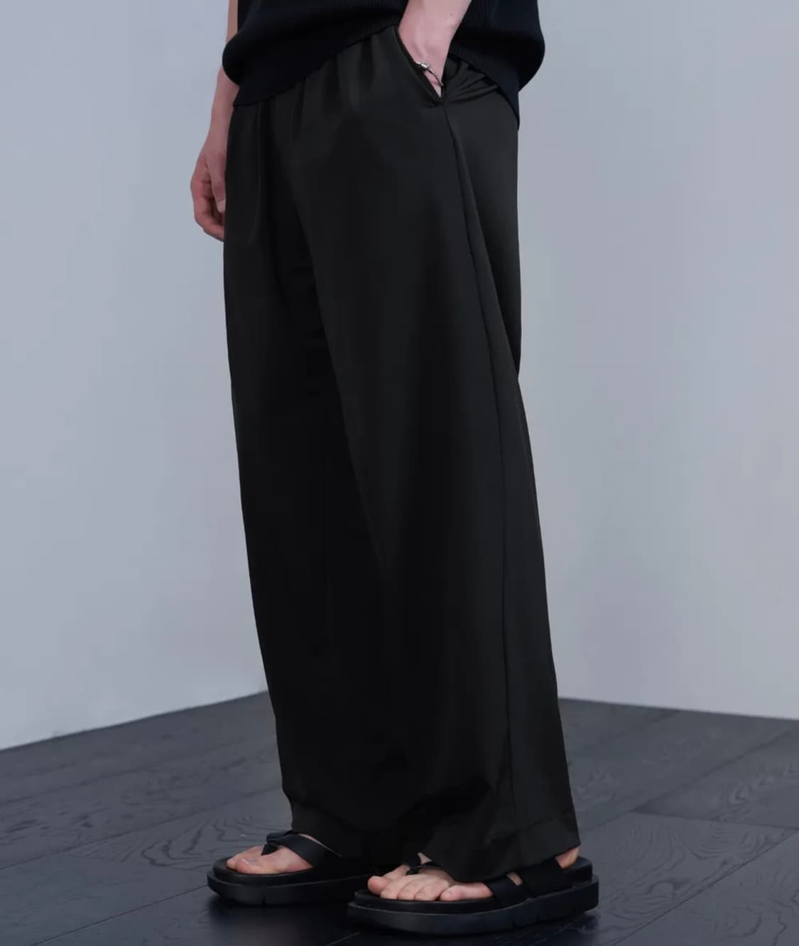 패션플래닛 x 드로우핏 쿨링 릴렉스드 와이드 밴딩 팬츠 블랙 L 상품이미지1