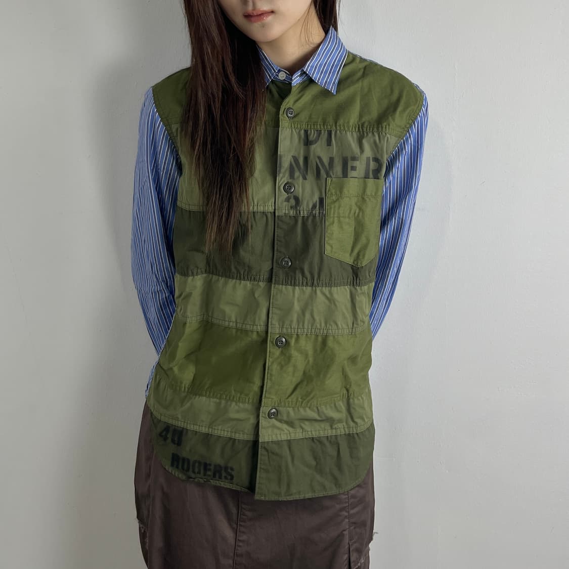 꼼데가르송 옴므 패치워크 스트라이프 셔츠 상품이미지2