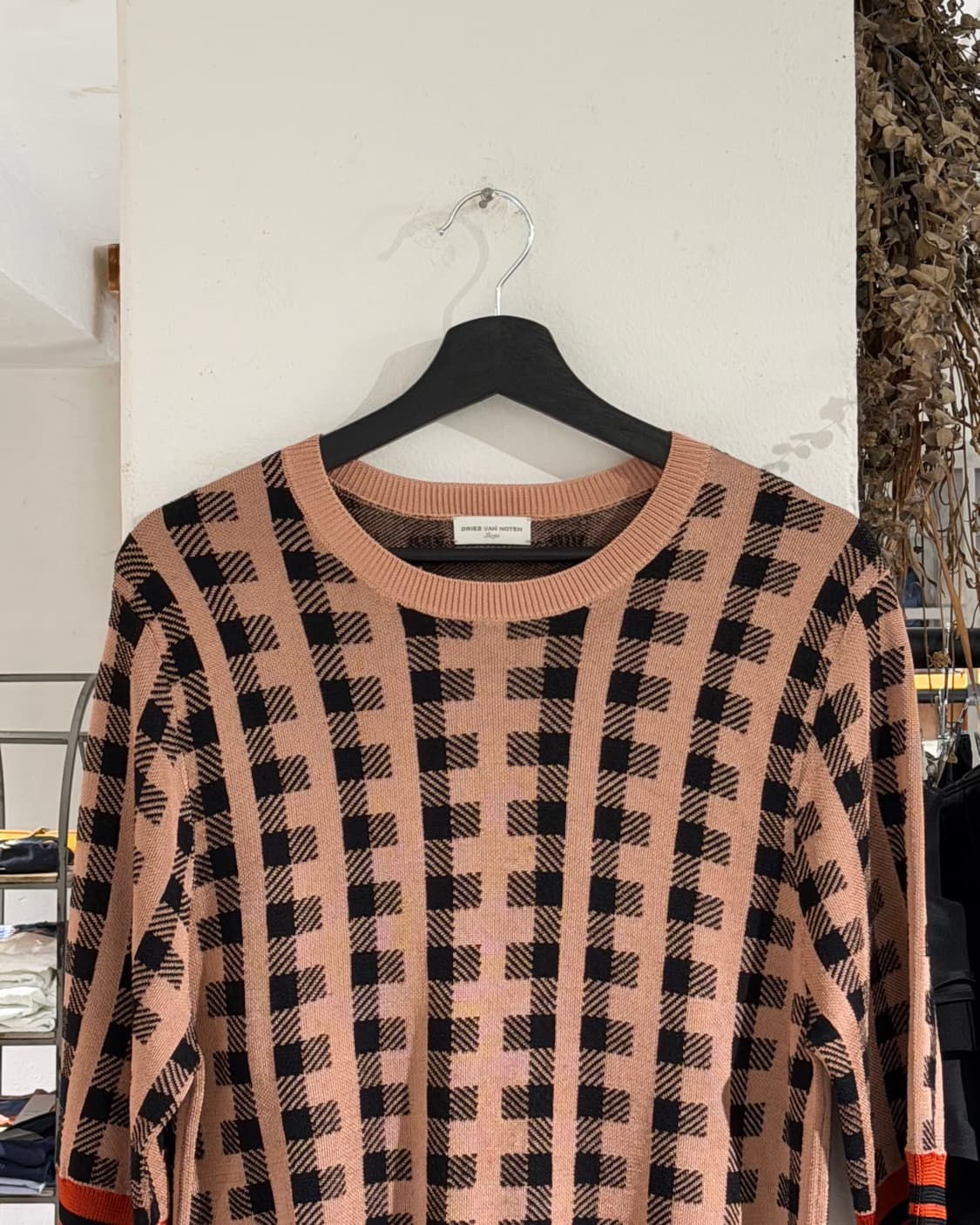 드리스 반 노튼 코퍼핑크 체크 7부 반팔 니트 상품이미지4