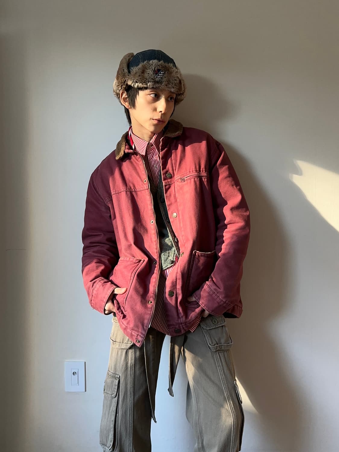 Pull & Bear 버건디 쉐르파 초어 자켓 상품이미지3