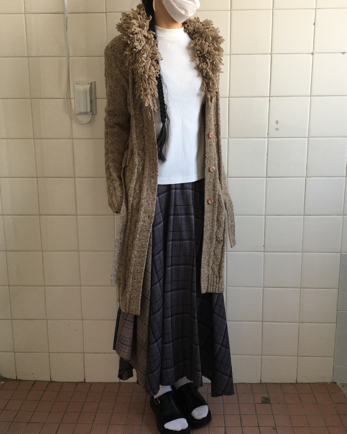 Fluffy collar point belted knit cardigan 상품이미지7