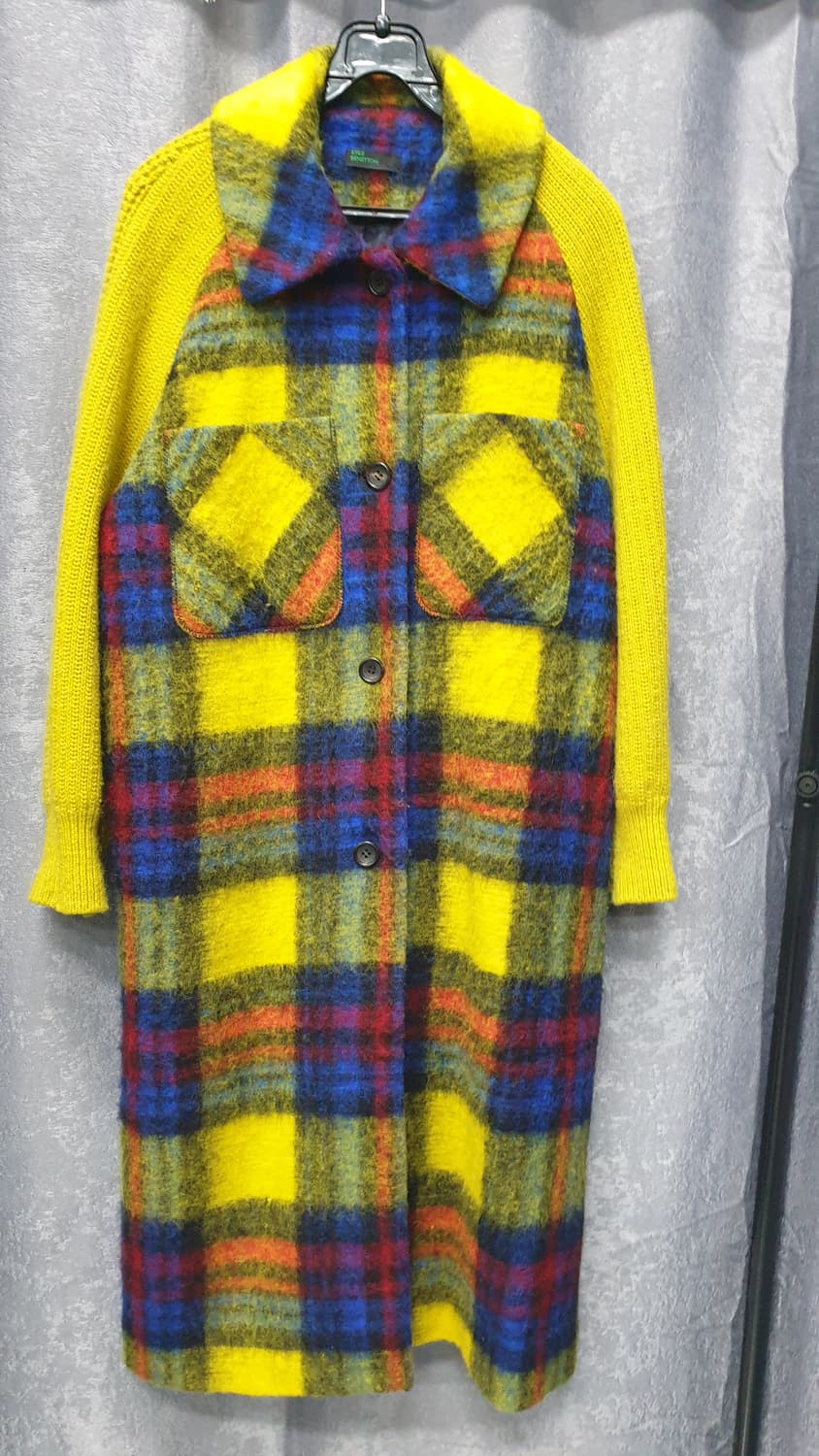 베네통 모헤어 체크 롱 코트 상품이미지1