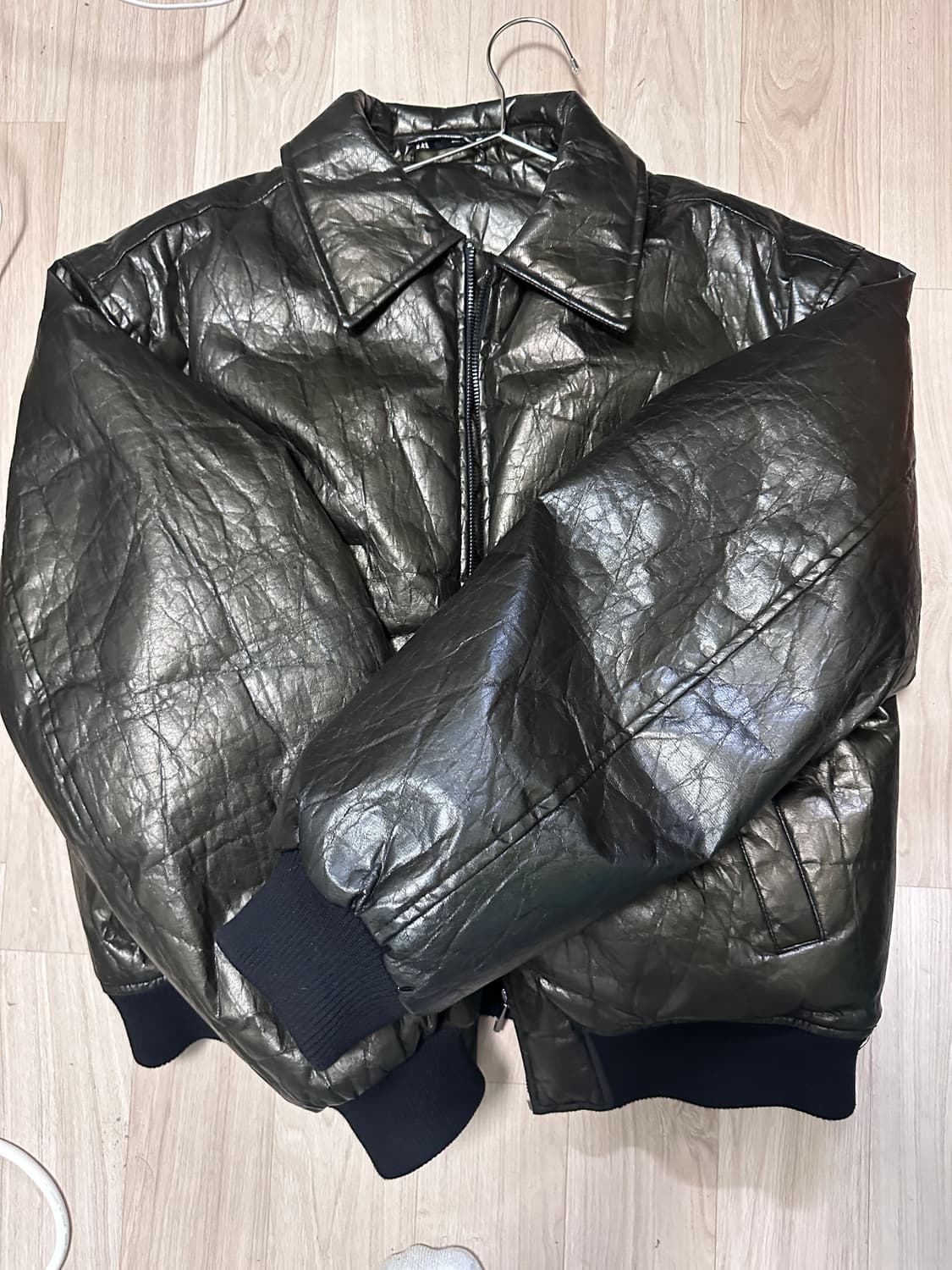 [S] 자라 크랭클 레더 패디드 자켓 상품이미지1