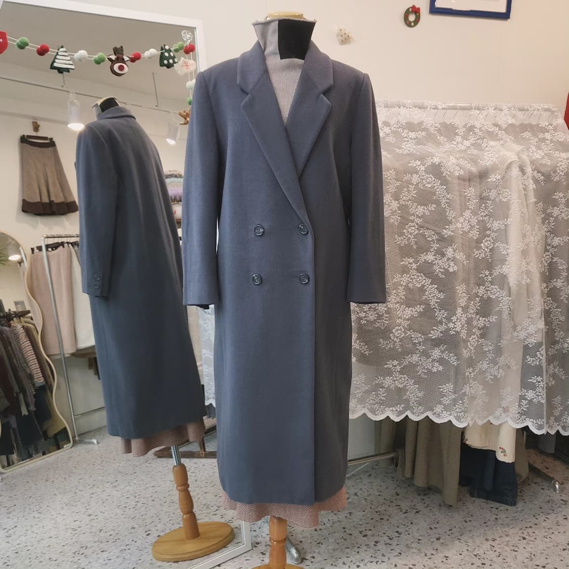 Roga 울캐시미어 차콜블루 여성 롱코트 상품이미지3