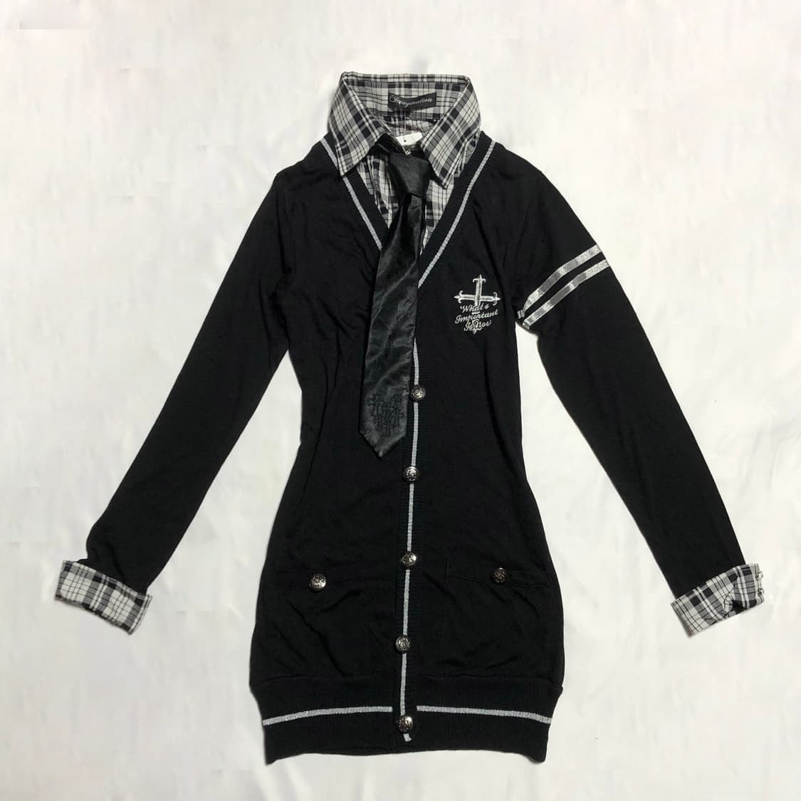 레이어드 체크 셔츠 가디건 블랙 상품이미지1