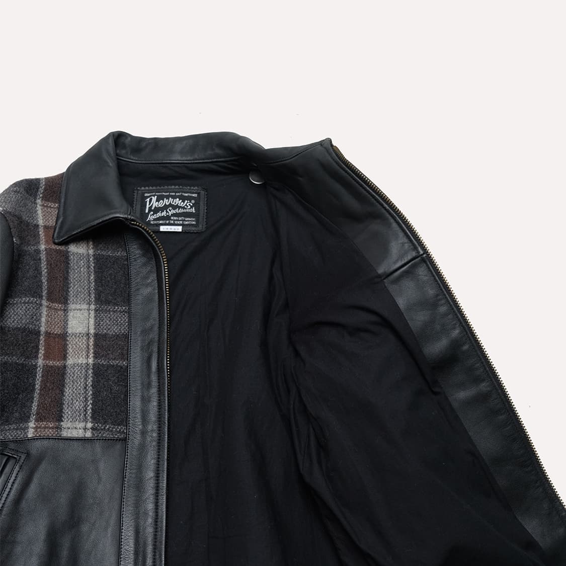 40s wool plaid combi cowhide jacket 상품이미지8