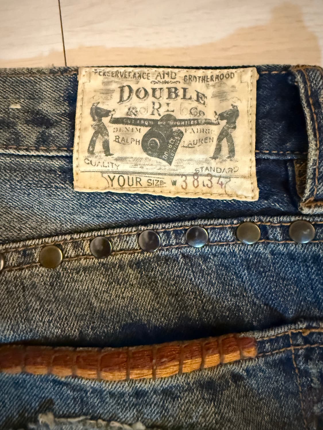 RRL leather patchwork denim rare 가죽데님 상품이미지3
