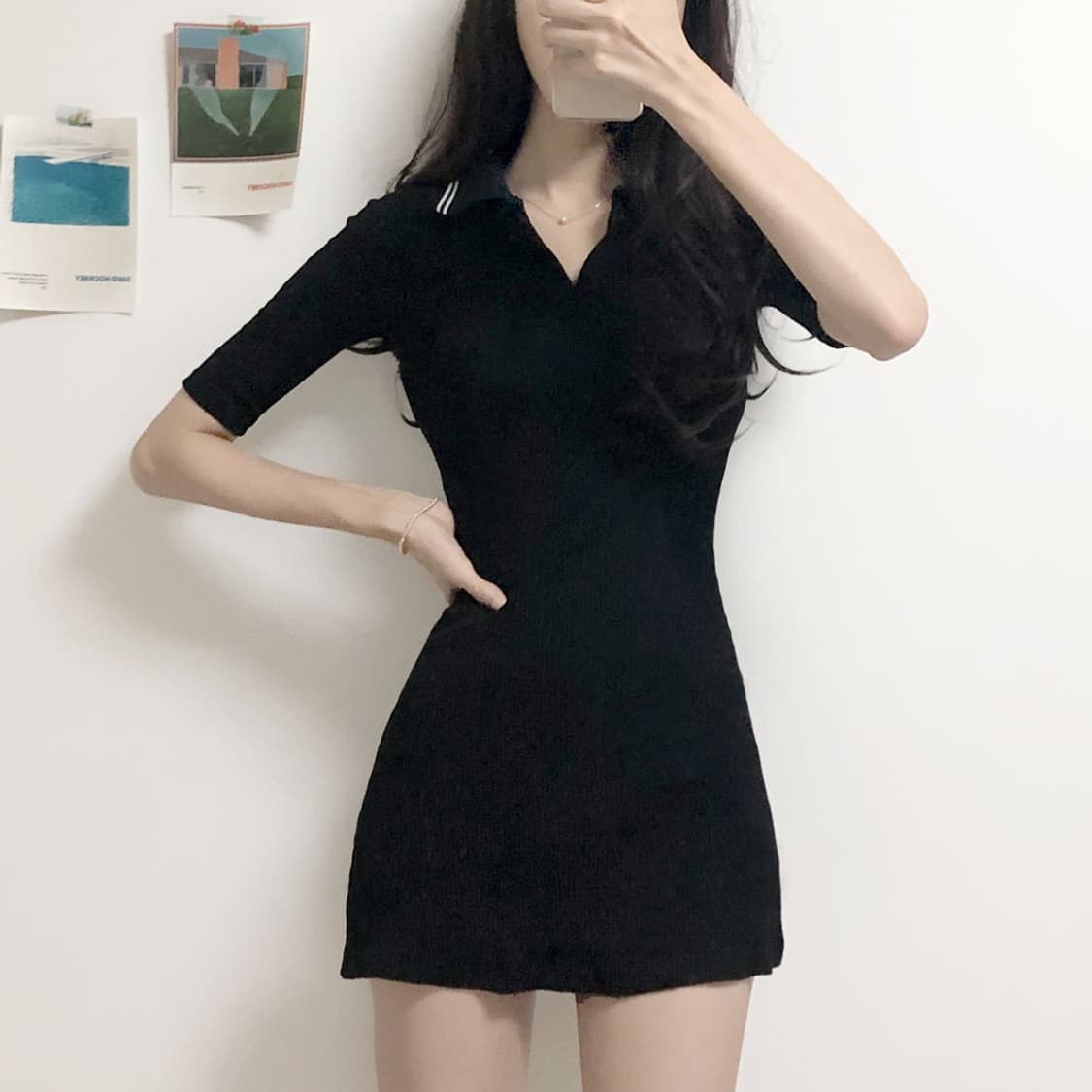 [단종새제품] 크림치즈마켓 골지 pk 반팔 카라 미니원피스 상품이미지2